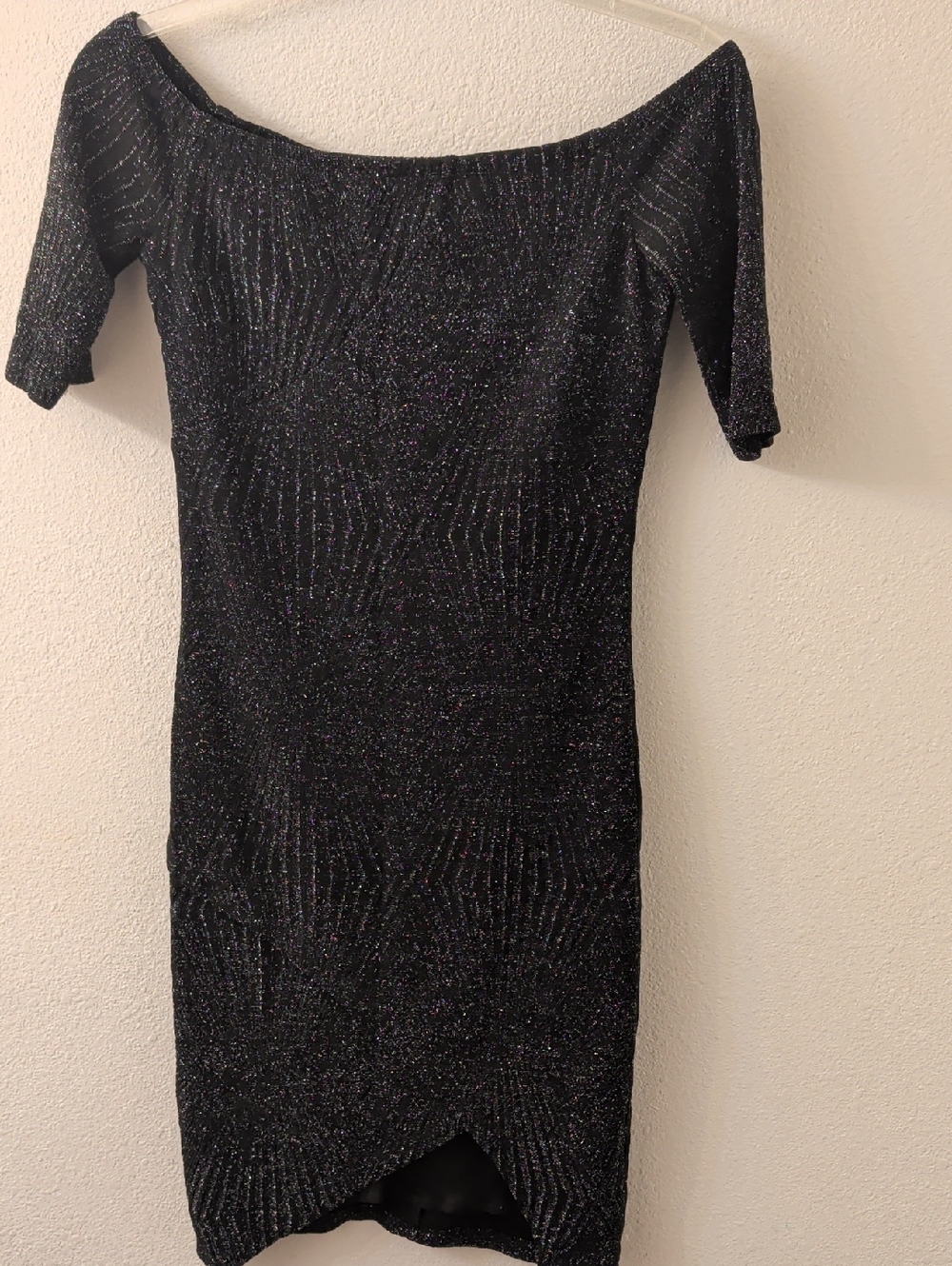 Charlotte Russe Black Sparkle Off-Shoulder Mini Dress